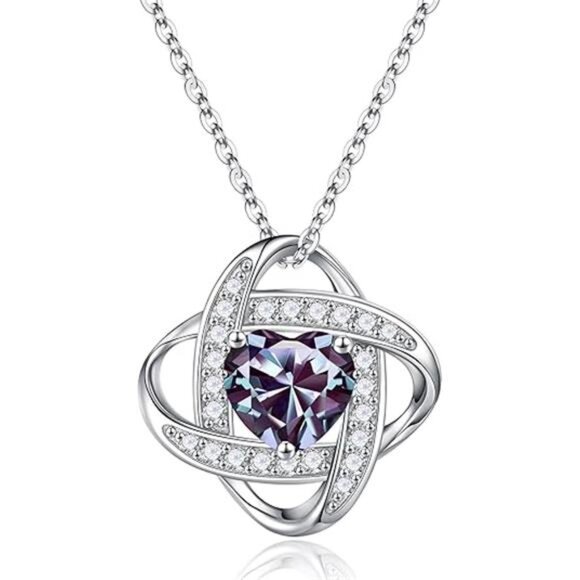Iefil 925 Sterling Silver Love Knot Birthstone Necklace, Natural or Created - Picture 7 of 7